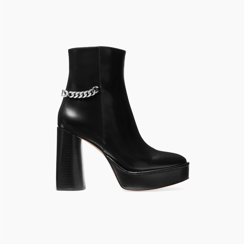 Michael Kors Carlisle Black platform Boots with Chain Accent - Picture 2 of 4